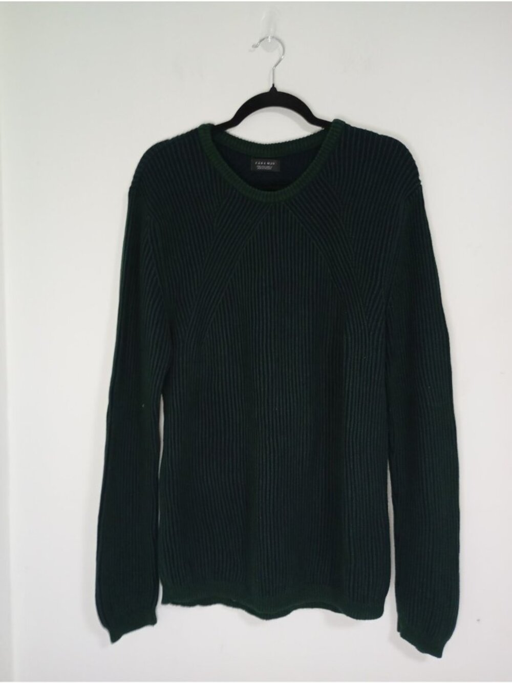 Zara Man Green Ribbed Knit Crewneck Sweater 100% Cotton Made In Bulgaria Size L